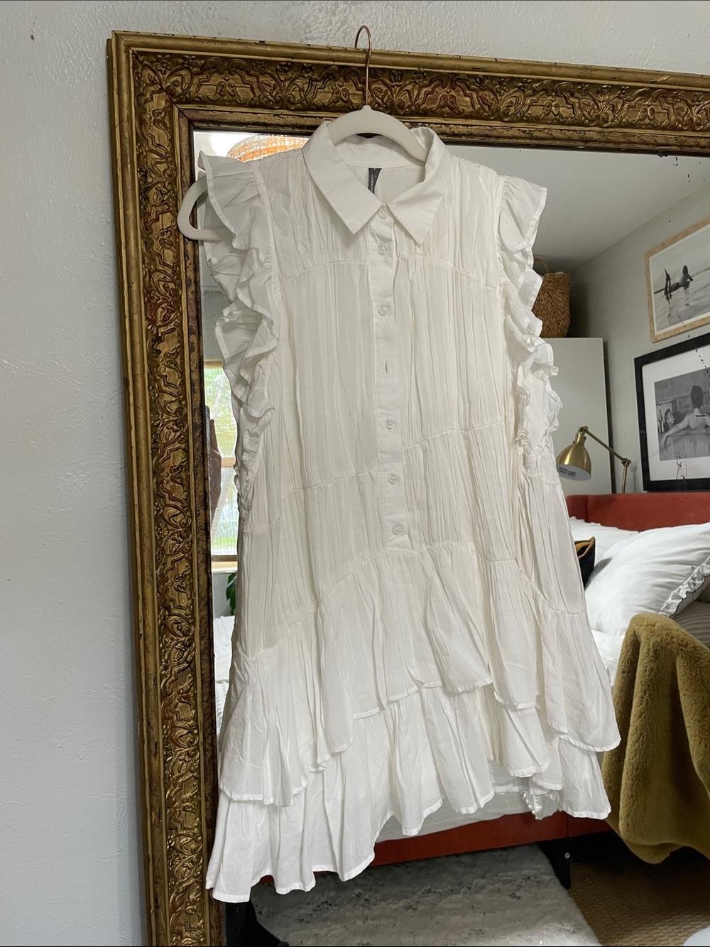 Anthropologie White Ruffle Sleeveless Tiered Mini Dress
